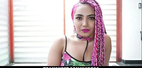  Pink Haired Girl (Evolet) Rides Dick Until She Cums